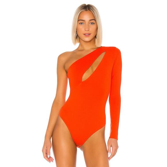 NBD Tops - NWOT NBD Aaliyah Cut Out One Shoulder Bodysuit Red Orange Size M